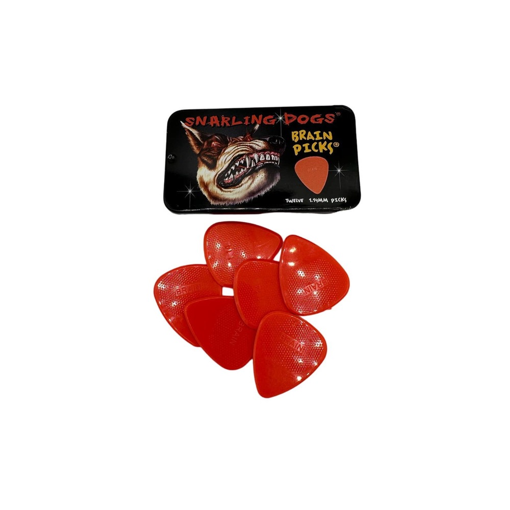 Snarling‎ Dog Guitar Brain Picks 6 Piece w/ Collectible Tin Nylon 1.14mm Orange